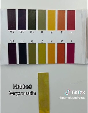 The strip remained the same color, indicating a pH level of six which Pamela said was 