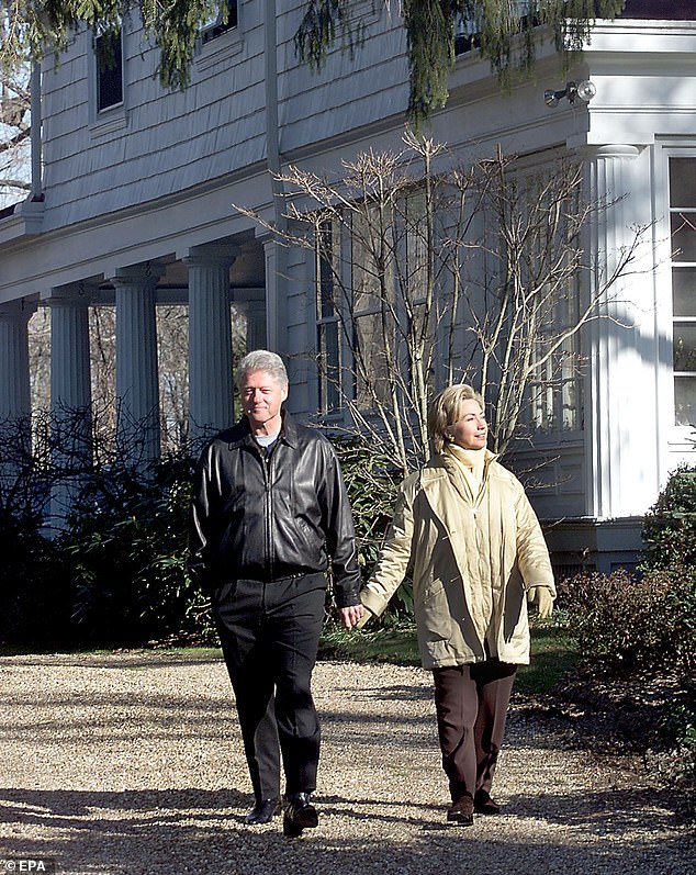 Bill and Hillary Clinton are pictured at their Chappaqua, New York, home in 2000. At the direction of former President Clinton, the Secret Service removed the requirement that visitors to his home register when the visitor was a blonde woman agents called jokingly Energizing.  She would show up when Hillary was gone