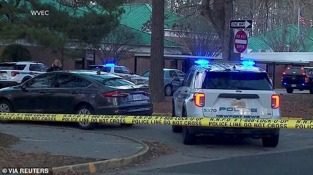 Police vehicles are seen parked outside Richneck Elementary School in Newport News on January 6.