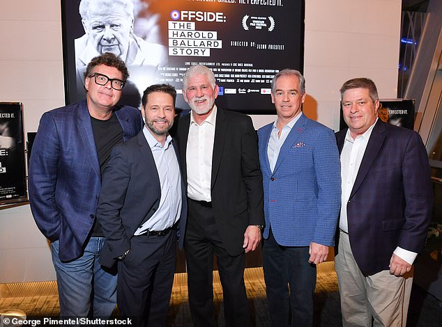 (L-R) Writer Chuck Tatham, director Jason Priestley, Rick Vaive, executive producer Michael Geddes and Gord Stellick (General Manager of the Toronto Maple Leafs of