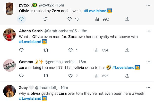 'This season has officially started': Fans rushed to Twitter to applaud Zara for bringing the drama to the series and ruffling some feathers.