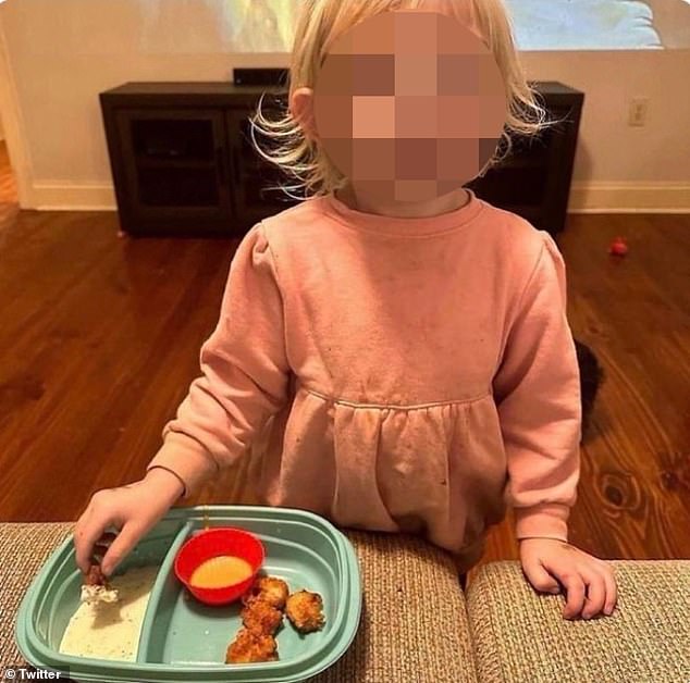 Magan's daughter eating HeiHei with dipping sauces after he was killed and cooked