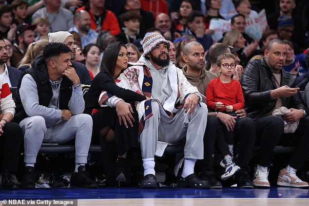 Former Bulls star Joakim Noah (center) sat next to Tony Parker (second from right)