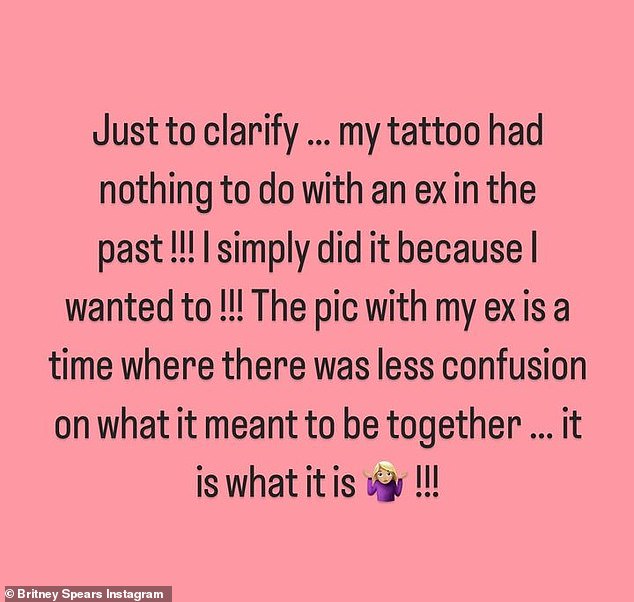 Offline: 'My tattoo had nothing to do with an ex in the past!'  he explained, after fans thought his recent Timberlake post followed by the tattoo video were related.