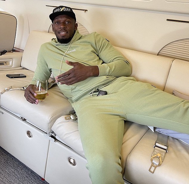 Usain Bolt, pictured in a private jet, is estimated to have a net worth of around £70 million.