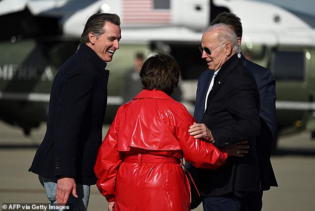 President Joe Biden toured storm damage in California with Gov. Gavin Newsom (left) and Rep. Anna Eshoo (D-CA), then criticized the press for asking about his documents.