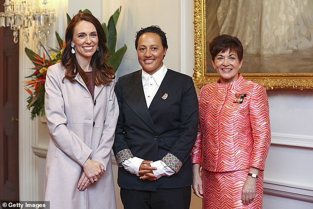 Another candidate for prime minister, Kiri Allan, (centre) New Zealand's justice minister, would also be the country's first openly gay leader if elected, as well as the first prime minister of Maori descent.