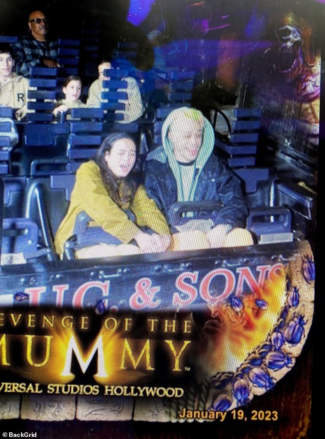 Thrill seekers!  The duo were photographed enjoying the Mummy's ride, with Chase yelling and Pete looking amused.