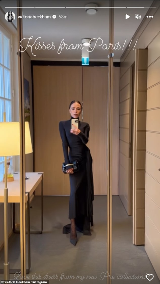 'Kisses from Paris': It comes after the fashion designer, 48, looked typically chic earlier in the day as she shared a gallery of snaps on Instagram while spending time in Paris.