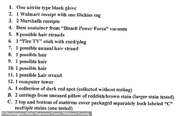 A new search warrant reveals that police found several strands of hair, including possible animal hair, a black glove, a computer tower, and an item that was a 