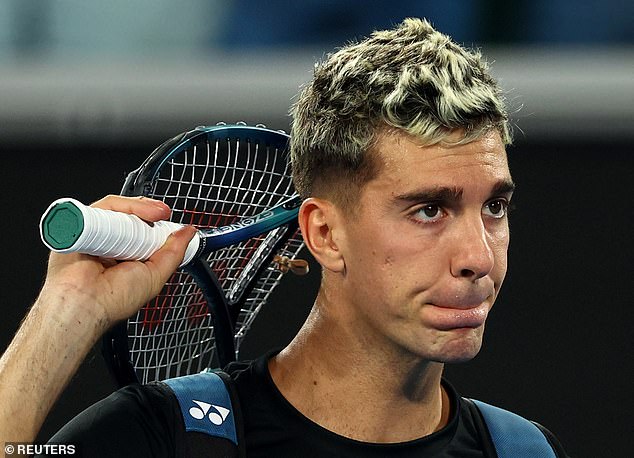 Kokkinakis broke his racket in anger during his marathon loss (pictured), and Australian tennis fans are also furious about the treatment of ball boys at their local Grand Slam.