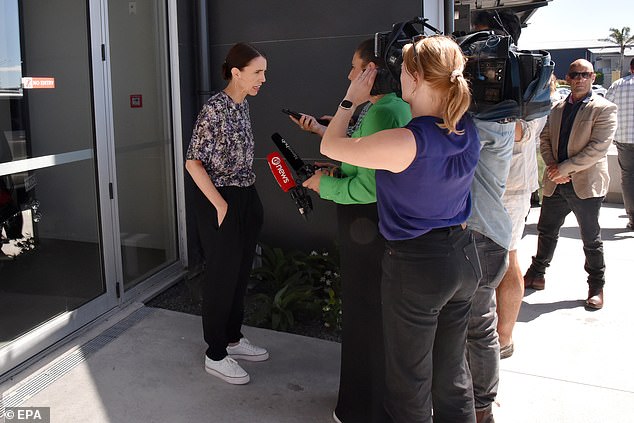 The PM appeared relaxed while speaking to the media on Friday at Hawke's Bay airport and was seen standing with her hands in her pockets while wearing sneakers.