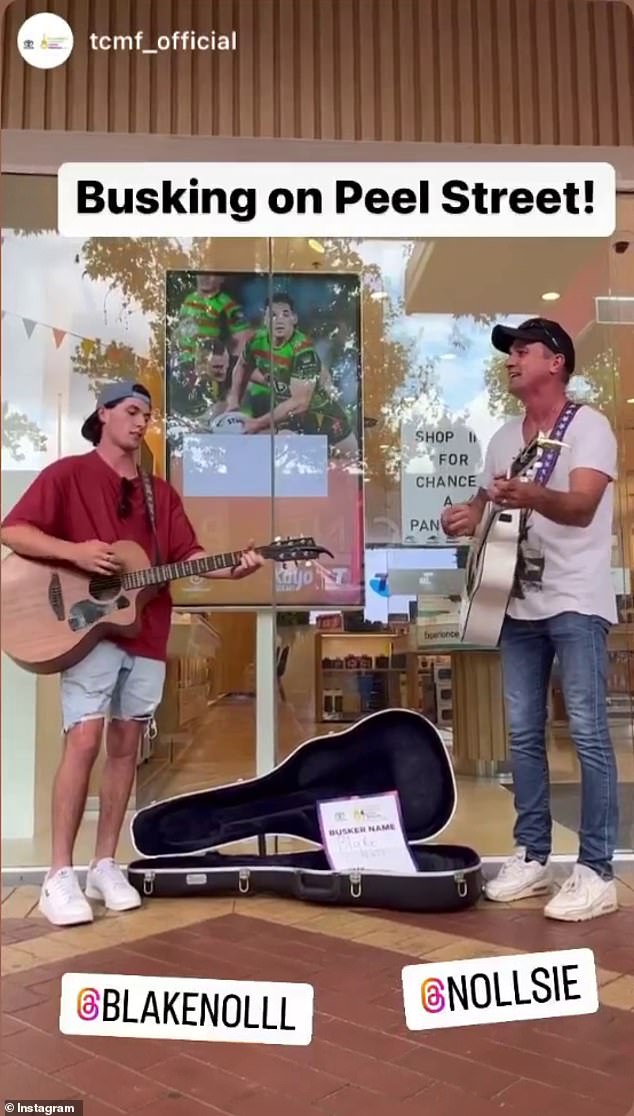 Going back to his roots, the What About Me hitmaker picked up an acoustic guitar with his 20-year-old son as they sang at the top of their lungs on Peel Street.