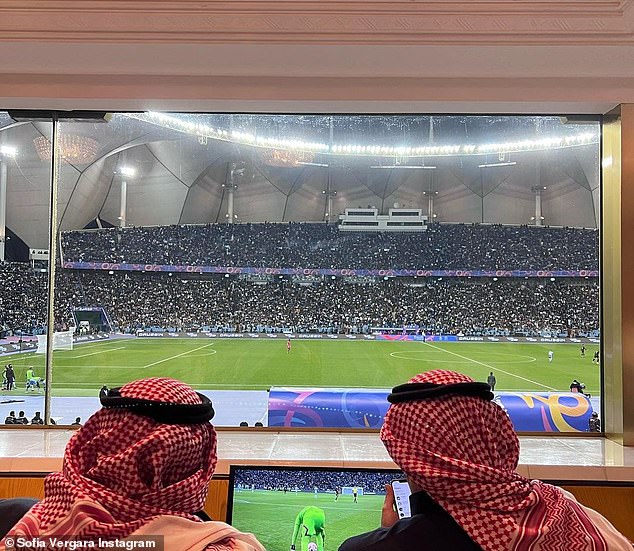 Posh Seating: The leading lady watched the game, which featured all-time greats Lionel Messi and Cristiano Ronaldo, from a private suite.