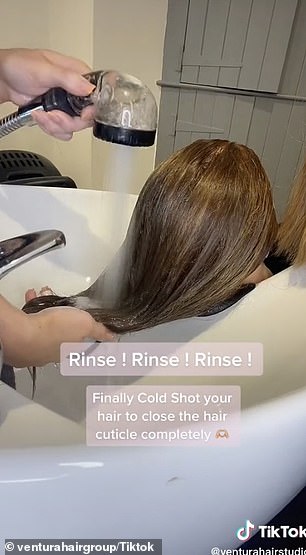 The last important step is to rinse the hair with cold water 'to close the hair cuticle completely'