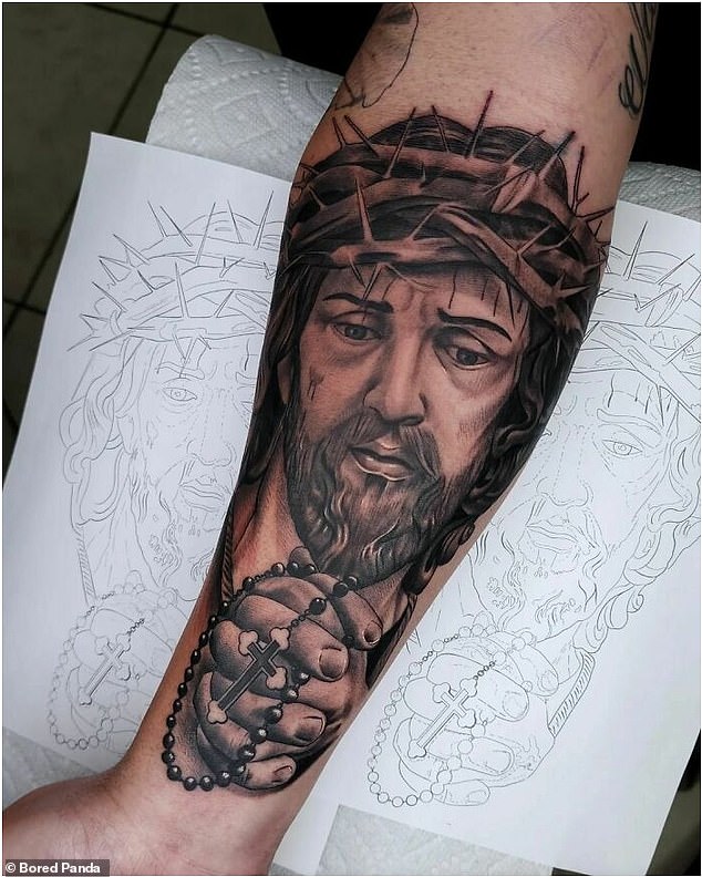 Oh my....!  The sad face of Jesus will undoubtedly bring down the mood in any room this man walks into, if he rolls up his sleeves.