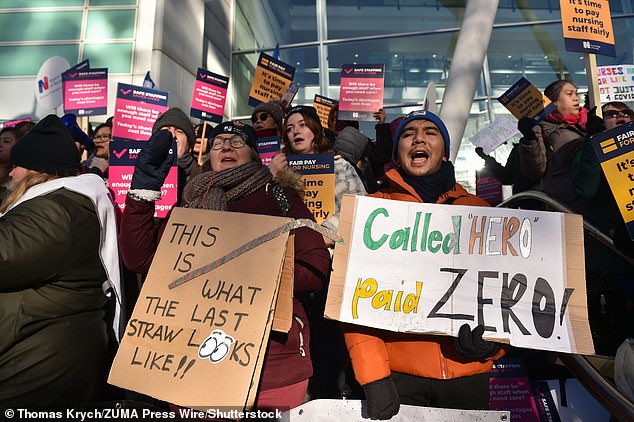 Nurses industrial action in England in dispute with the Government over pay and conditions, at University College London Hospital in Euston Road on January 19