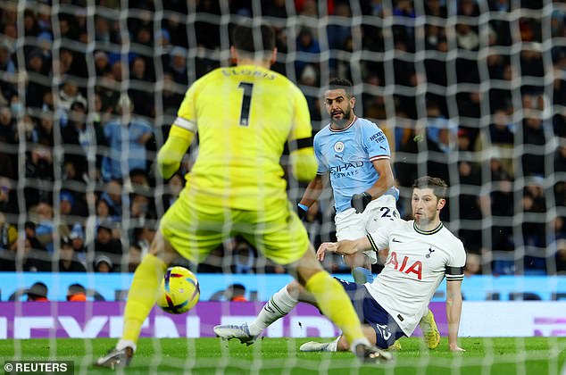 Riyad Mahrez beat Lloris at his near post for City's third goal which was defended from behind