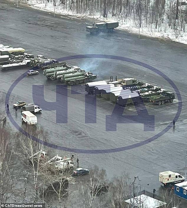 Pictured: S-400 'Triumf' air defence systems  are seen at a location in Moscow. The system is designed to destroy aircraft, cruise and ballistic missiles, including medium-range missiles