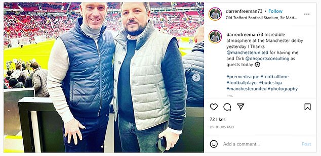 Freeman then shared a post on Instagram showing the duo in attendance at Saturday's game in Manchester.