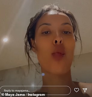 Gorgeous: Then, in a since-deleted post, she chatted to the camera from her bathroom and gave her 2.6 million followers a big kiss