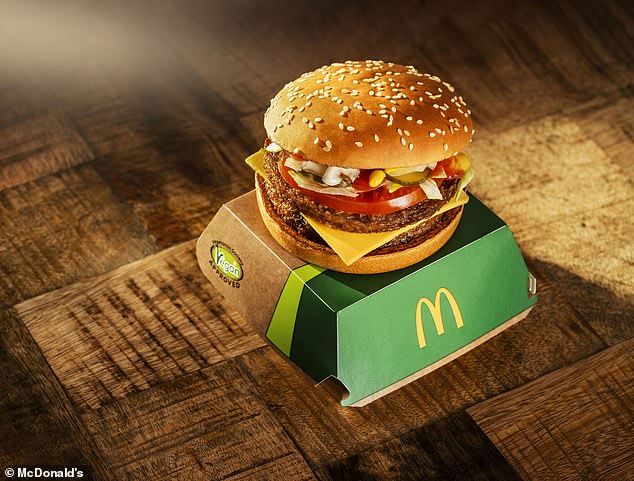 Burger King sells plant-based burgers over the world, including its Whopper made from soy protein, while McDonald's McPlant (pictured) is sold across Europe, including the UK