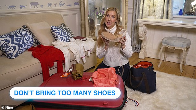 The TV presenter lays out all the items she wants to bring, then spends several days deciding if she really needs all the pieces she's grabbed.