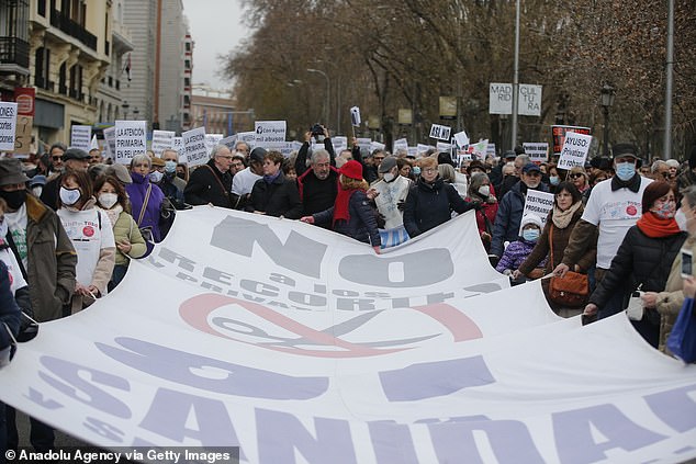 Unions demanded that Spain's conservative government increase investment into the healthcare sector and cut plans to privatise parts of the system in favour of a universal service, Madrid, Spain, January 15, 2023