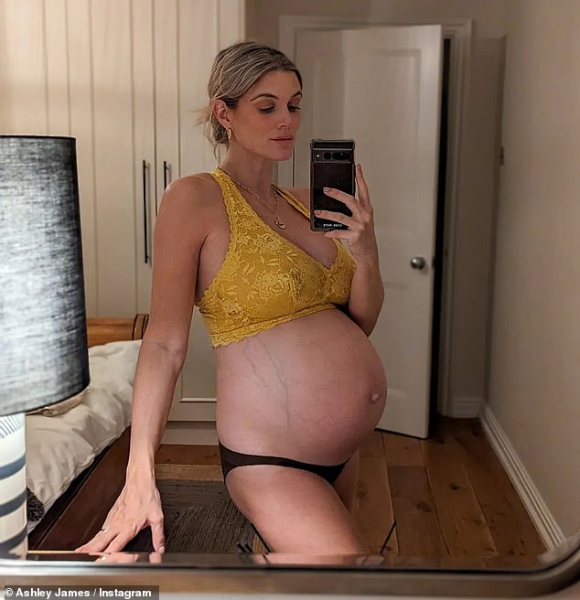 Baby on the way!  On Wednesday, Ashley showed off her growing baby bump in a yellow bralette, as she entered her third trimester.