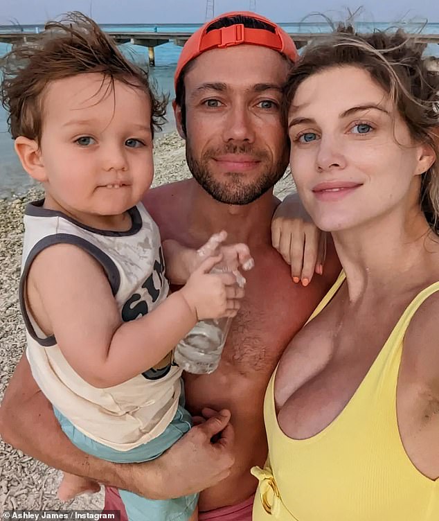 Family time: Ashley revealed that she was expecting her second child with boyfriend Tom Andrews in September, before confirming that the couple would have a girl in November