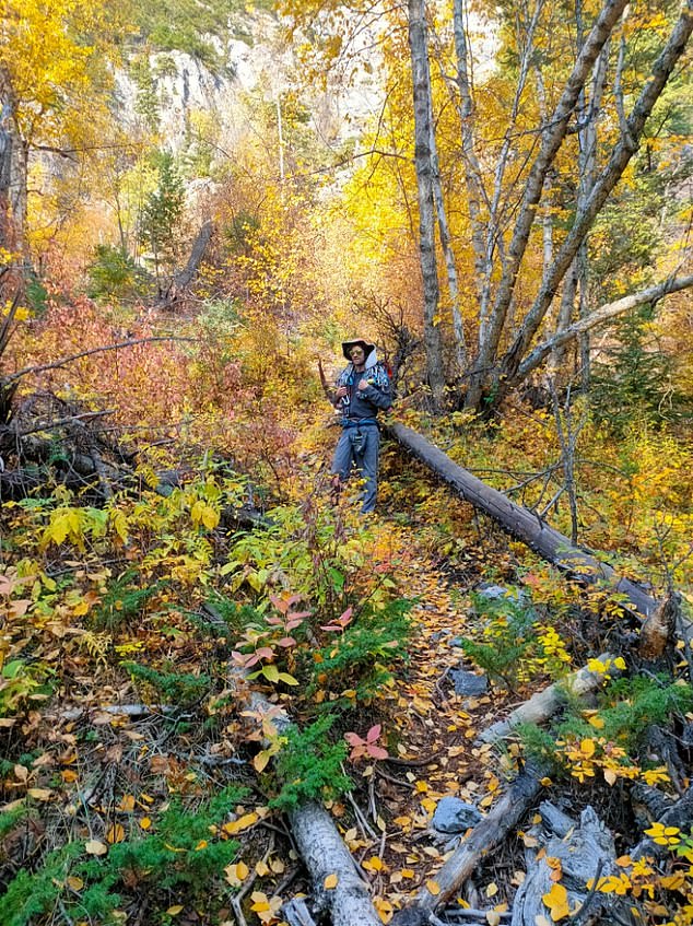 The couple had recently celebrated their four-year wedding anniversary and had been hiking, camping and climbing the Rocky Mountains since March of last year (pictured Mr. Heritage approaching Mother's Day Buttress)