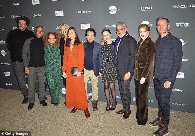 Cast: The cast and crew posed for the cameras before the screening.