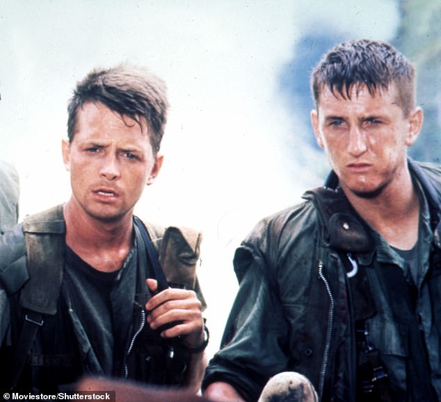 With Sean: Fox said he had no problem with lines when he was younger, recalling his '70 pages of dialogue' in the 1989 film Casualties of War, where he starred opposite Sean Penn.