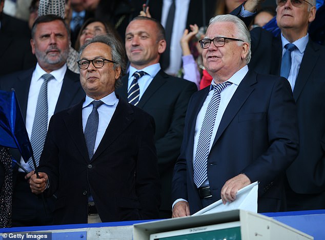 Farhad Moshiri (L) has not taken a seat in the directors box at Goodison Park in 15 months