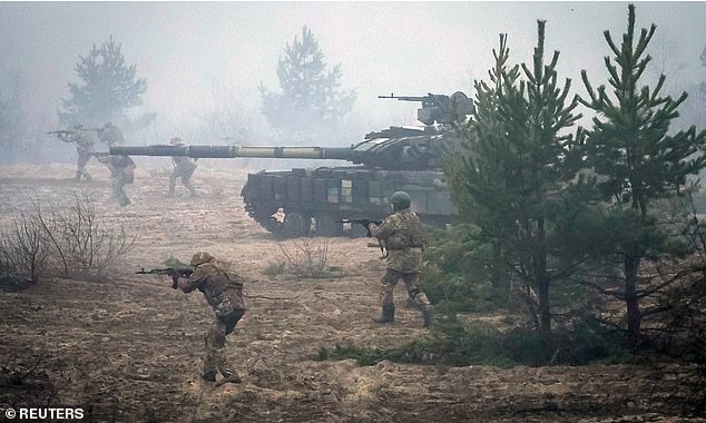 Soldiers on the battlefield fighting during the war in Ukraine