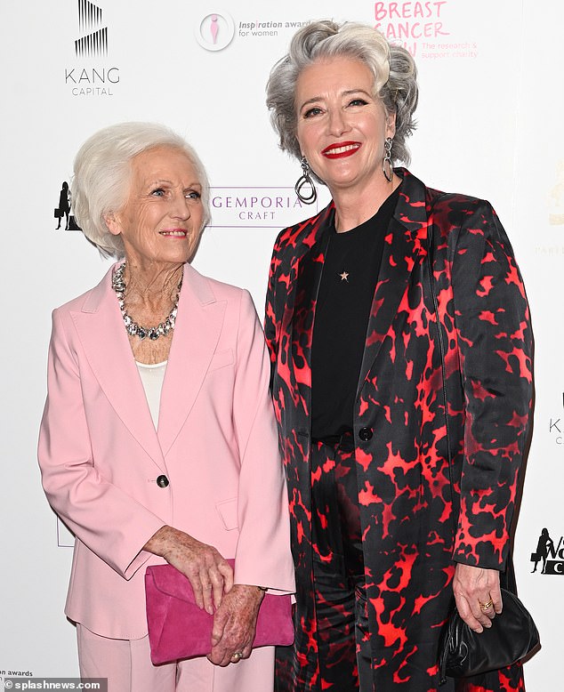 British Icons: Dame Emma posing with 87-year-old Mary Berry, who has been nominated for a lifetime achievement award at the event.