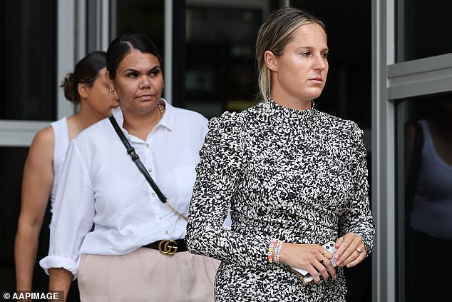 Ms Beale was seen leaving Parramatta Bail Court on Saturday after her rugby union partner was granted bail.