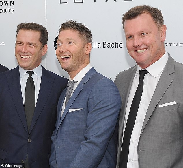 The drama 'seems unlikely' to affect the longstanding friendship of Clarke (centre) and Bell (right).  As for Today show host Karl Stefanovic (left), who weighed in on the highly public spat, his decades-long ties with the former cricket captain have ended.