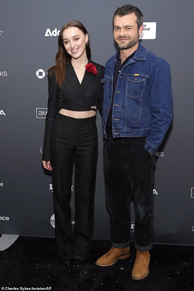 The leads: Phoebe posed with actor Aiden Ehrenreich, who plays her lover in the teasing thriller.