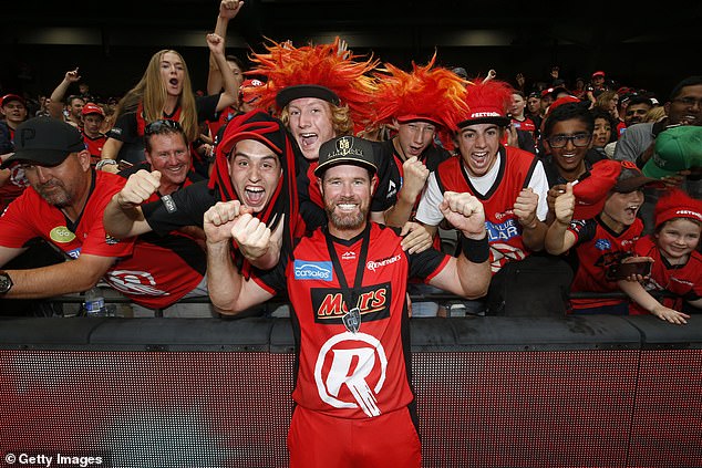 Christian celebrates with fans during the Melbourne Renegades Big Bash League final victory over the Melbourne Stars in the 2018/19 competition