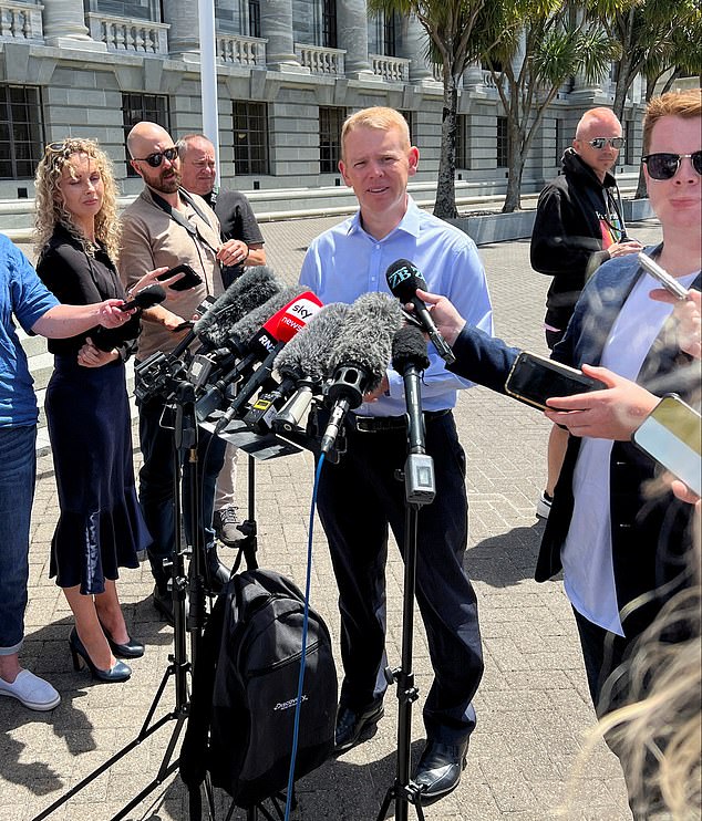 Mr Hipkins (pictured on Saturday) confirmed that he had received a congratulatory phone call from Australian Prime Minister Anthony Albanese and spoke to Ms Ardern.