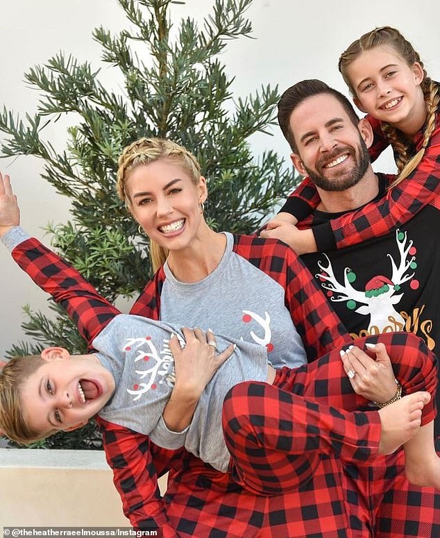 Happy family: Heather and Tarek share the upbringing of Taylor, 12, and Brayden, seven, with Christina, who has since remarried.  The family shared adorable photos of their matching Christmas outfits in 2022.