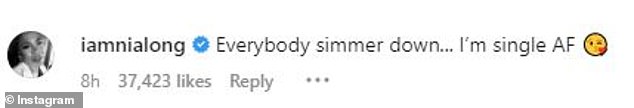 'Single AF': The Boys n the Hood actress wrote 'Everybody calm down... I'm single AF' in the comments section of a video featuring the two.