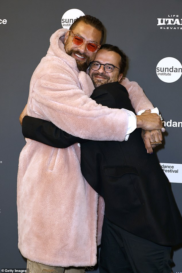 Much encouragement: Momoa and Rytz also hugged on the red carpet