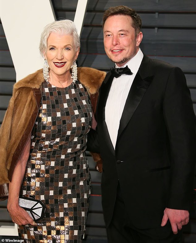 Elon Musk with his mother Maye at the Vanity Fair Oscar Party 2017