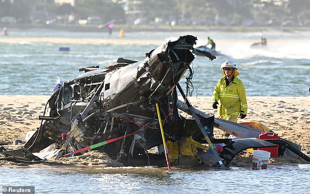 Ms Tadros was one of four people who died when the helicopter crashed near Sea World theme park (pictured), including pilot Ash Jenkinson and newlywed British couple Ron and Diane Hughes.