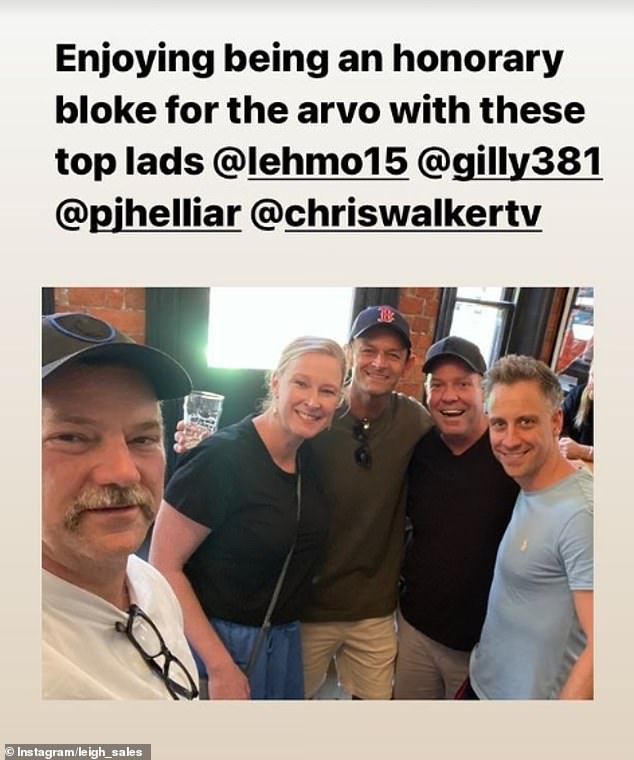 Leigh posed with Chris in a photo that appeared to have been taken during a pub outing with Chris, Peter, comedian Anthony Lehmann and cricketer Adam Gilchrist.  everything in the photo