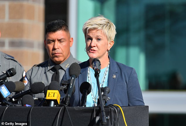 Mary Carmack-Altwies (pictured in Sante Fe in October) is, in fact, a Democrat who took office in 2021. The district attorney, who lives in Santa Fe with her wife and two children, testified Thursday that was accusing Baldwin because 