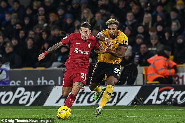 Konstantinos Tsimikas struggled during the FA Cup match at Molineux on Tuesday