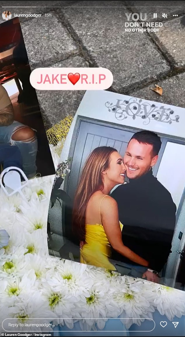 Sorrowful: Just days before her daughter's death, her ex-boyfriend Jake McClean was tragically killed in a car accident that left his on-and-off partner Yazmin Oukhellou critically injured (Pictured, Lauren snapped a photo at Jake's funeral)